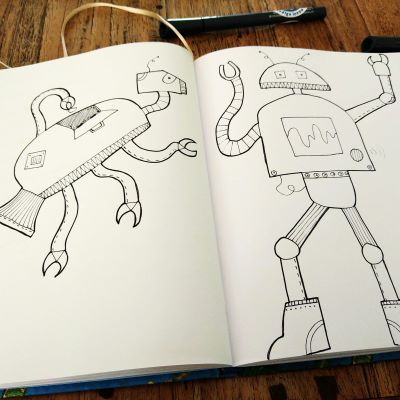 Robot tekenen notitieboek freewheelen